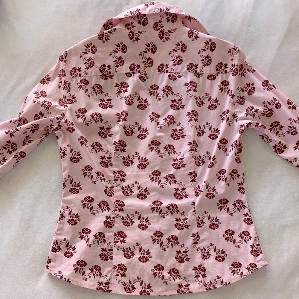 BEN SHERMAN floral Western shirt, stretch, dagger collar SIZE 8 pink burgundy - Picture 3 of 12